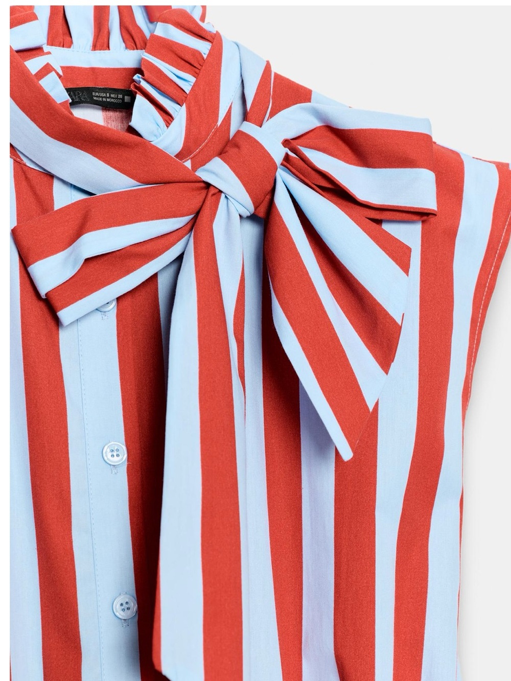 ZARA NEW WOMAN KNOTTED STRIPED BLOUSE RUFFLE REH RED BLUE - Picture 8 of 9